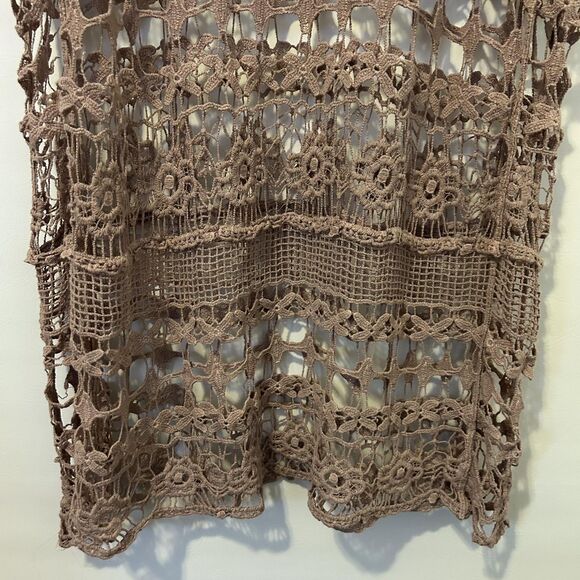 Bobeau Shirt Womens 3X Taupe Crochet Lace Sheer Tunic Cover Up Beach Boho Kimono - Picture 2 of 12